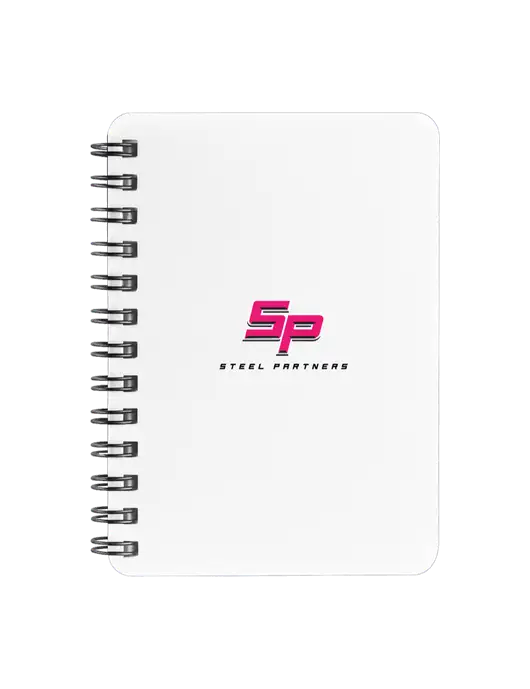Sturdy White Hardcover Notebook, 5.25 x 7 w/Steel Partners Logo
