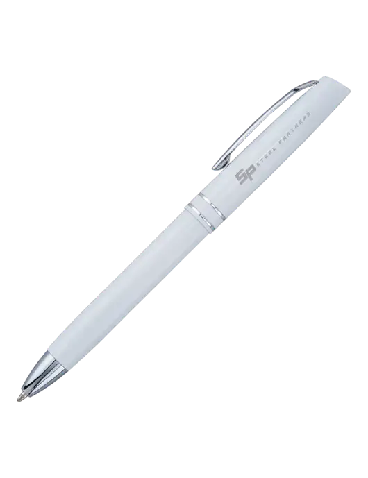 White Anguilla Black Ink Pen w/Steel Partners Logo