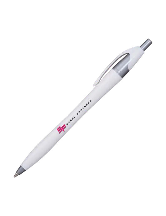 Novella White/Silver Shimmer Pen - Blue Ink w/Steel Partners Logo