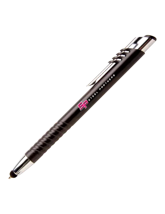 Schirhart Black Stylus Pen - Blue Ink w/Steel Partners Logo