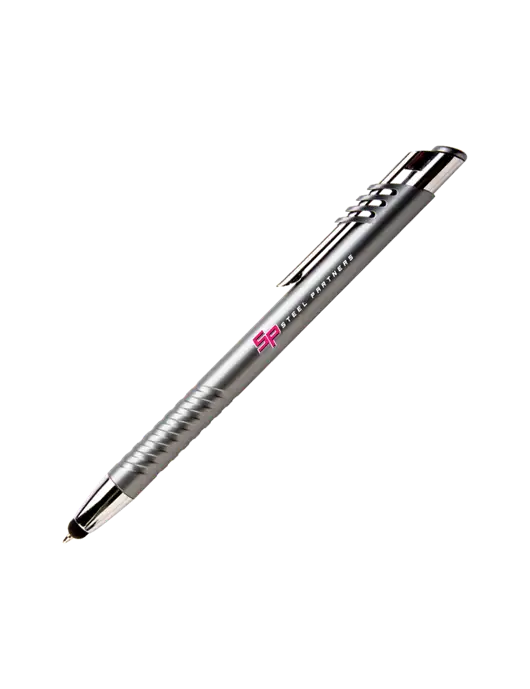 Schirhart Grey Stylus Pen - Blue Ink w/Steel Partners Logo