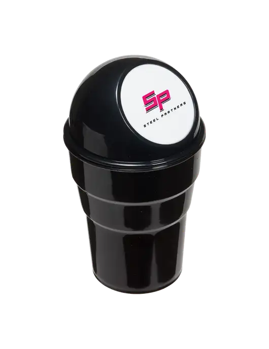 Black Car Cup Holder Trash Can w/Steel Partners Logo