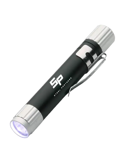 Black Aluminum LED Penlight w/Steel Partners Logo