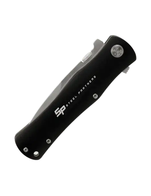 Black Folding Knife with Pocket Clip w/Steel Partners Logo
