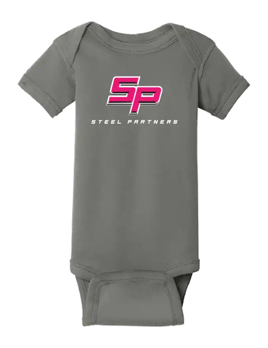 Rabbit Skins Charcoal Infant Short Sleeve Baby Rib Bodysuit w/Steel Partners Logo