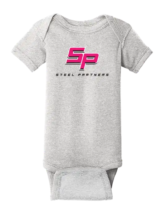 Rabbit Skins Light Grey Heather Infant Short Sleeve Baby Rib Bodysuit w/Steel Partners Logo