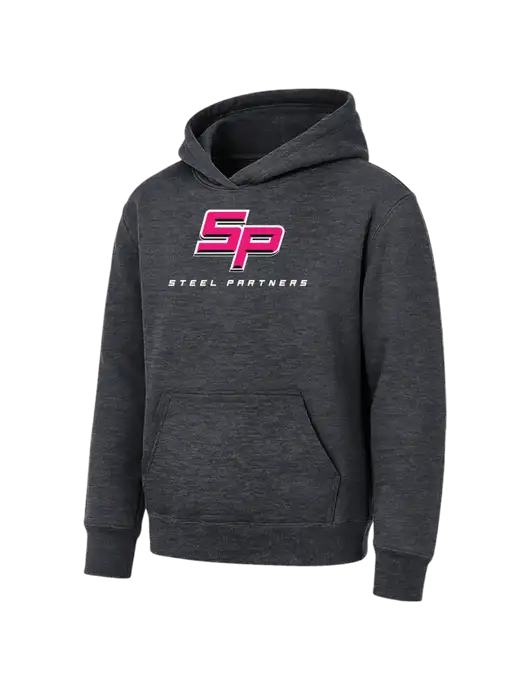 Youth Dark Heather Grey 7.8 oz Pullover Hooded Sweatshirt w/Steel Partners Logo