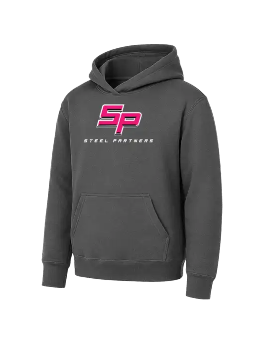 Youth Charcoal 7.8 oz Pullover Hooded Sweatshirt w/Steel Partners Logo