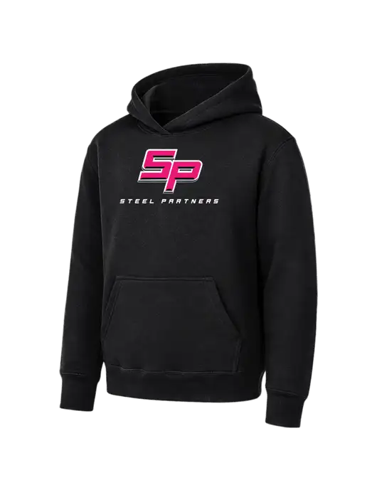 Youth Black 7.8 oz Pullover Hooded Sweatshirt w/Steel Partners Logo