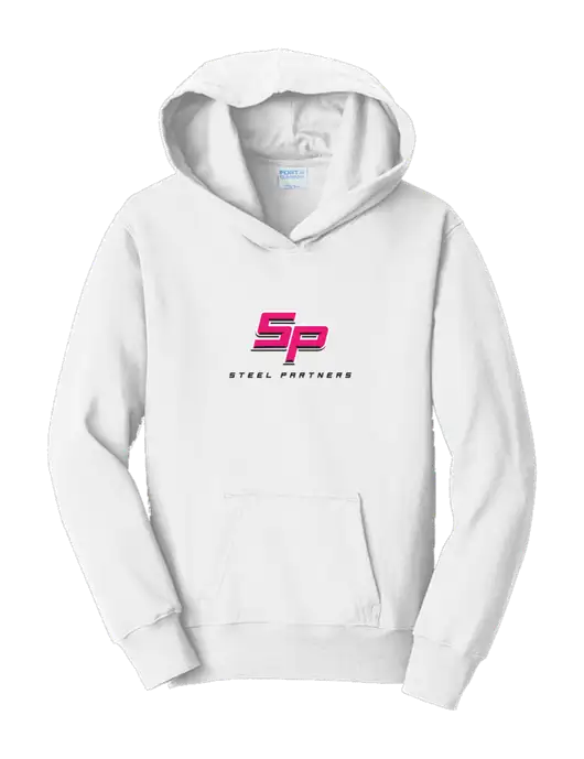 Youth White 7.8 oz 50/50 Cotton/Poly Pullover Hooded Sweatshirt w/Steel Partners Logo