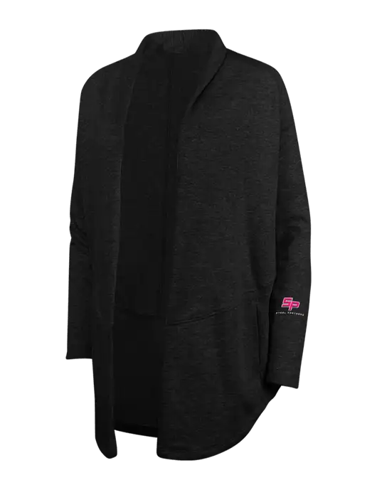 Deep Black/Charcoal Heather Womens Interlock Cardigan w/Steel Partners Logo