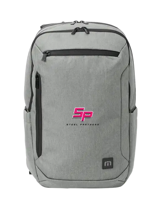 TravisMathew Light Grey Heather Duration Backpack w/Steel Partners Logo
