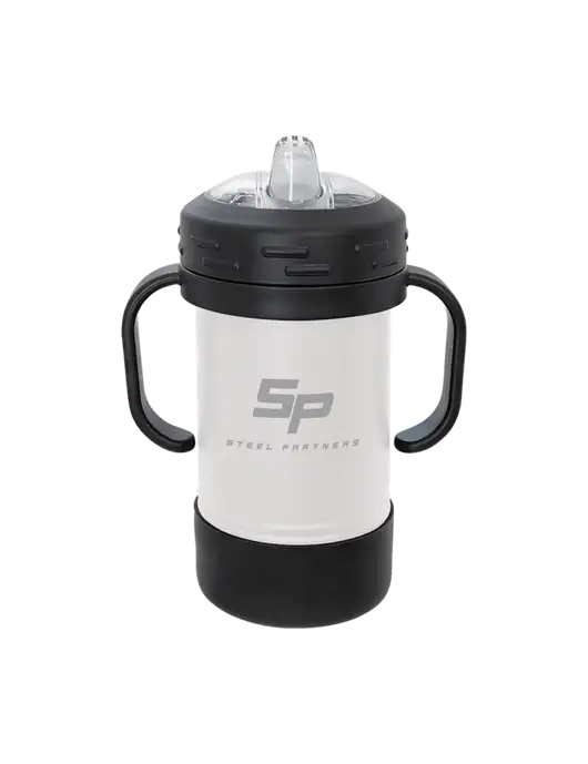 Polar Camel 10 oz Powder Coated White Sippy Cup w/Steel Partners Logo