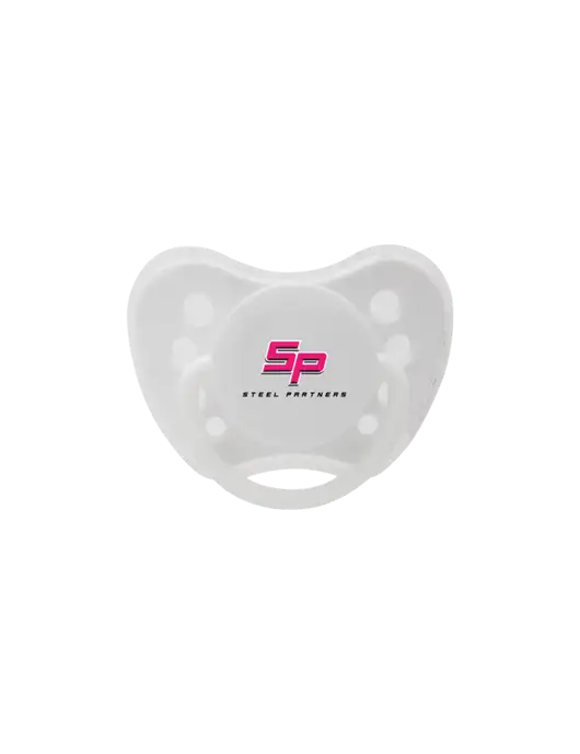 Silicone White Pacifier with Clear Cover w/Steel Partners Logo
