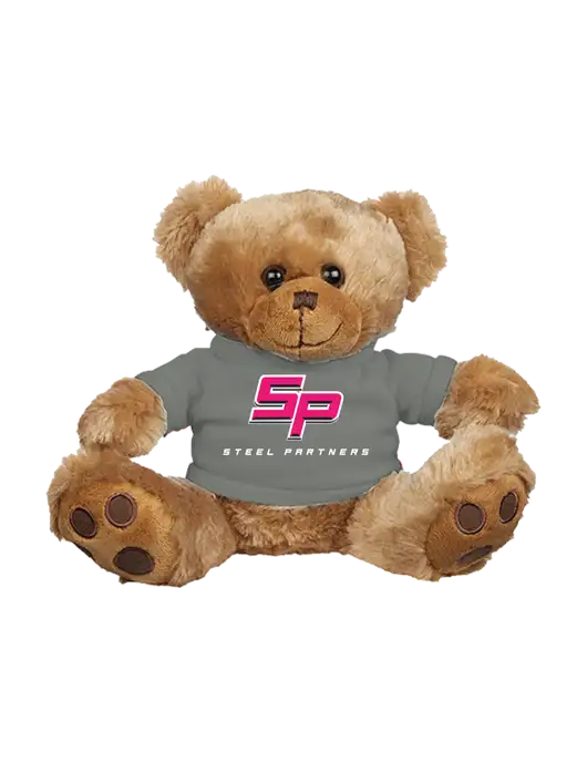 8 1/2 Cuddly Brown Bear With Heather Grey T-Shirt w/Steel Partners Logo
