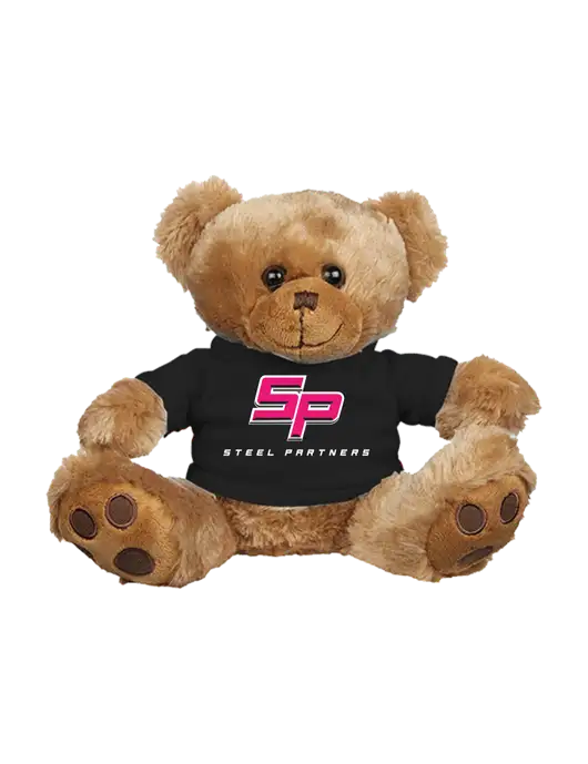 8 1/2 Cuddly Brown Bear With Black T-Shirt w/Steel Partners Logo