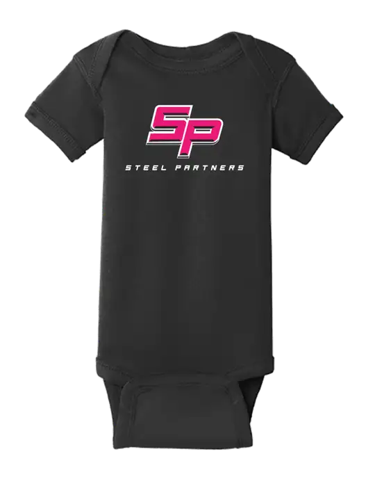 Rabbit Skins Black Infant Short Sleeve Baby Rib Bodysuit w/Steel Partners Logo