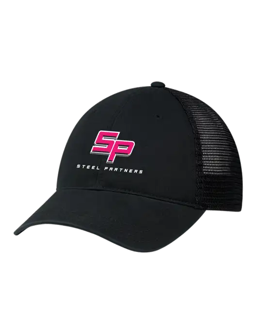 Richardson 111 Garment Washed Trucker Cap Black w/Black Mesh w/Steel Partners Logo