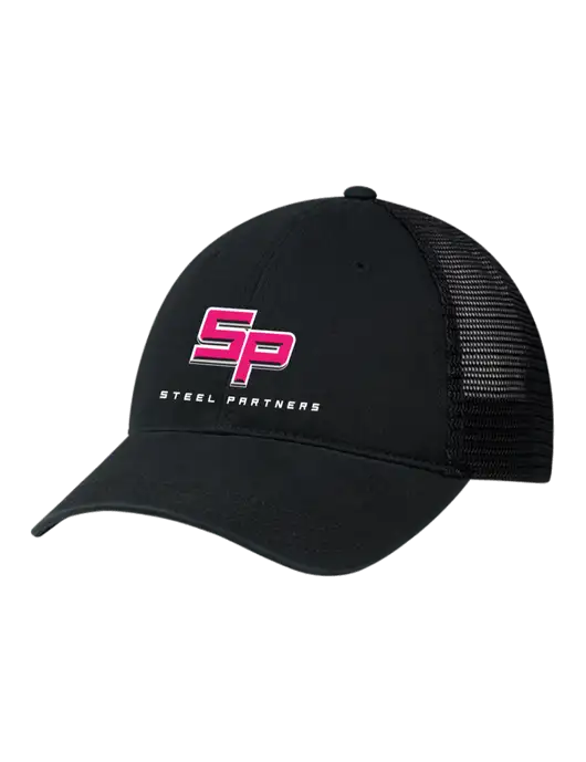 Richardson 111 Garment Washed Trucker Cap Black w/Black Mesh w/Steel Partners Logo