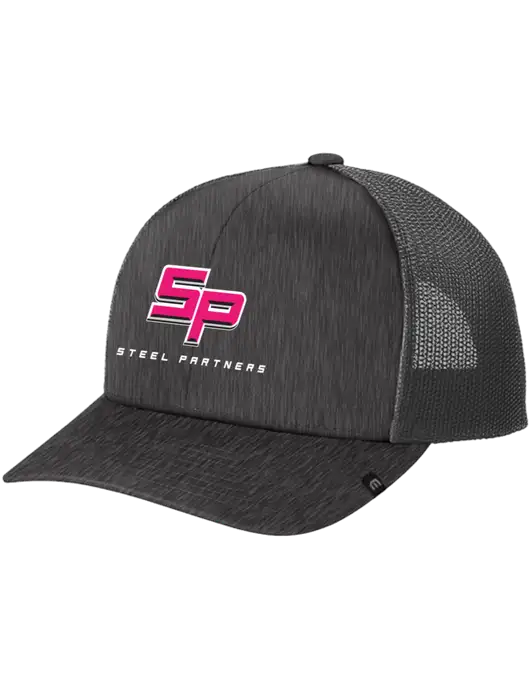 TravisMathew Very Dark Grey Heather Cruz Trucker Cap w/Steel Partners Logo