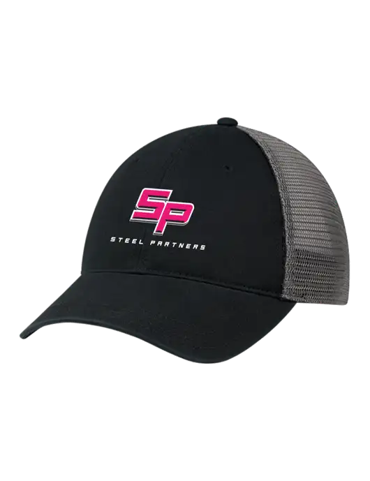 Richardson 111 Garment Washed Trucker Cap Black w/Charcoal Mesh w/Steel Partners Logo