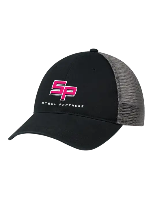 Richardson 111 Garment Washed Trucker Cap Black w/Charcoal Mesh w/Steel Partners Logo