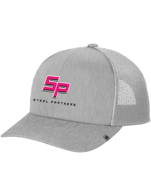 TravisMathew Light Medium Grey Heather Cruz Trucker Cap w/Steel Partners Logo