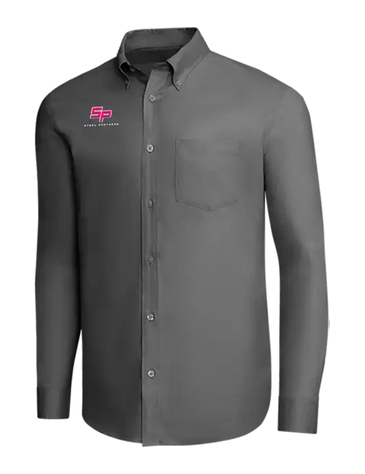 Brooks Brothers Dark Grey Wrinkle-Free Stretch Pinpoint Shirt w/Steel Partners Logo