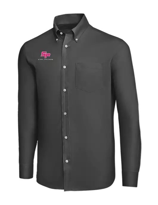 Brooks Brothers Dark Grey Wrinkle-Free Stretch Nailhead Shirt w/Steel Partners Logo