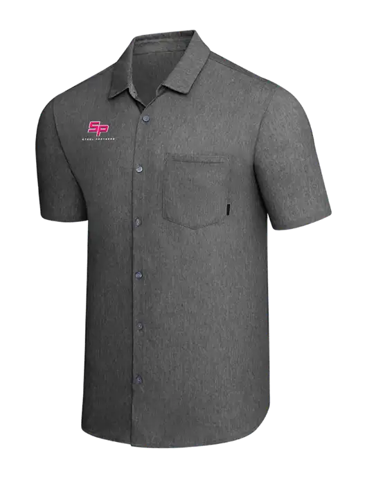 OGIO Dark Grey Heather Extend Short Sleeve Button Up Shirt w/Steel Partners Logo