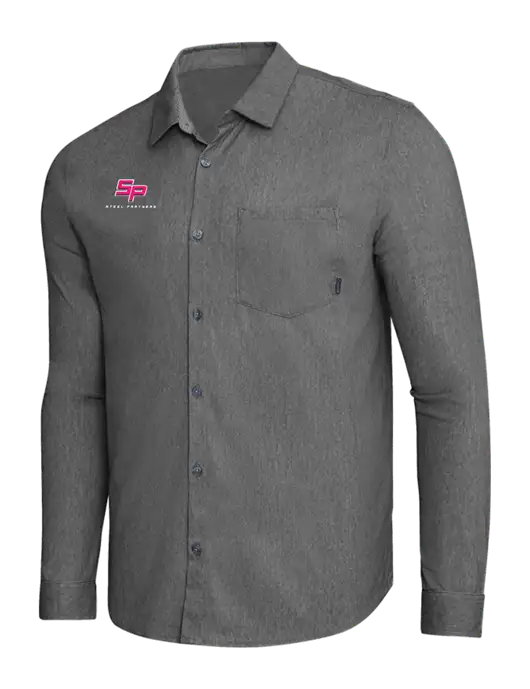 OGIO Dark Grey Heather Extend Long Sleeve Button Up Shirt w/Steel Partners Logo