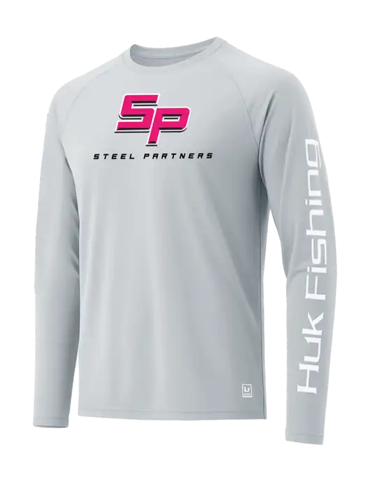 HUK Light Grey LoPro Pursuit Long Sleeve T-Shirt w/Steel Partners Logo
