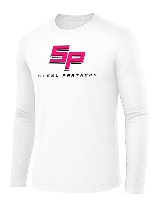 Long Sleeve White PosiCharge Competitor Tee w/Steel Partners Logo