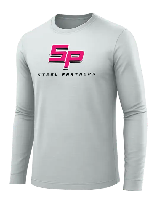 Long Sleeve Light Grey PosiCharge Competitor Tee w/Steel Partners Logo