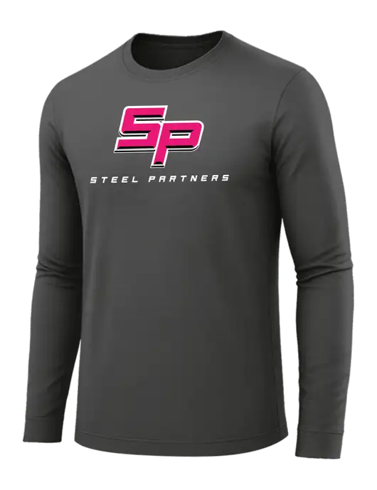 Long Sleeve Dark Grey PosiCharge Competitor Tee w/Steel Partners Logo