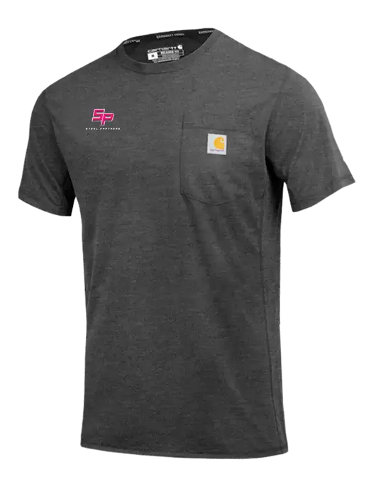 Carhartt Force Dark Grey Heather Short Sleeve Pocket T-Shirt w/Steel Partners Logo