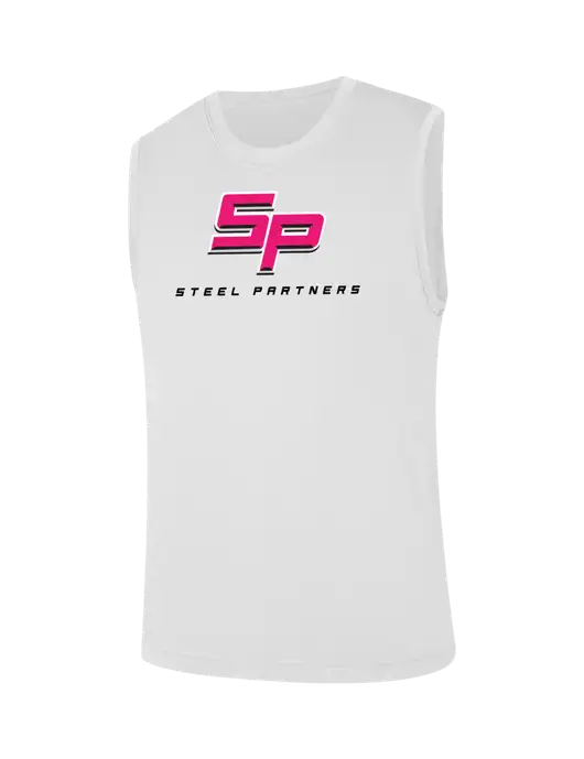 Sleeveless White PosiCharge Competitor Tee w/Steel Partners Logo
