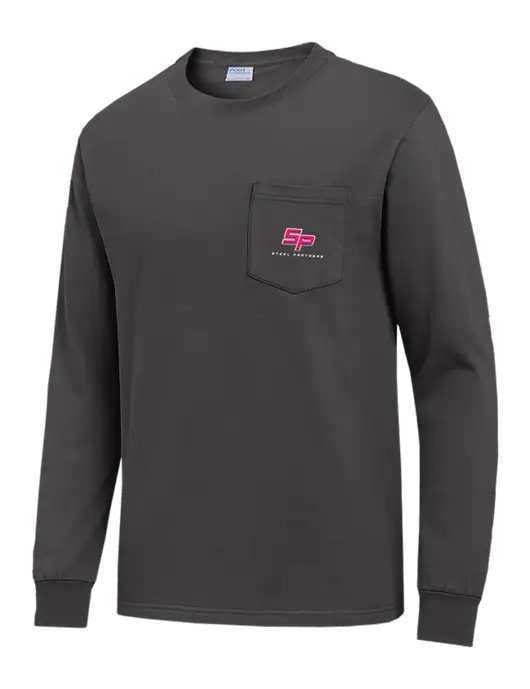 Charcoal Long Sleeve Heavyweight 6.1 oz Pocket T-Shirt w/Steel Partners Logo