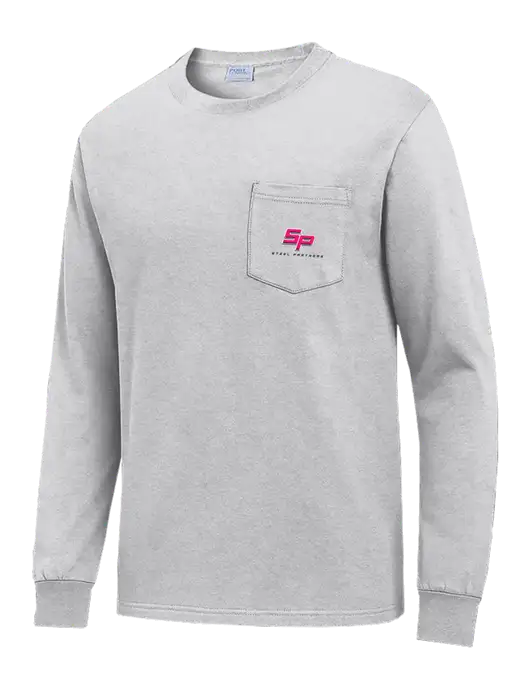 Light Grey Heather Long Sleeve Heavyweight 6.1 oz Pocket T-Shirt w/Steel Partners Logo