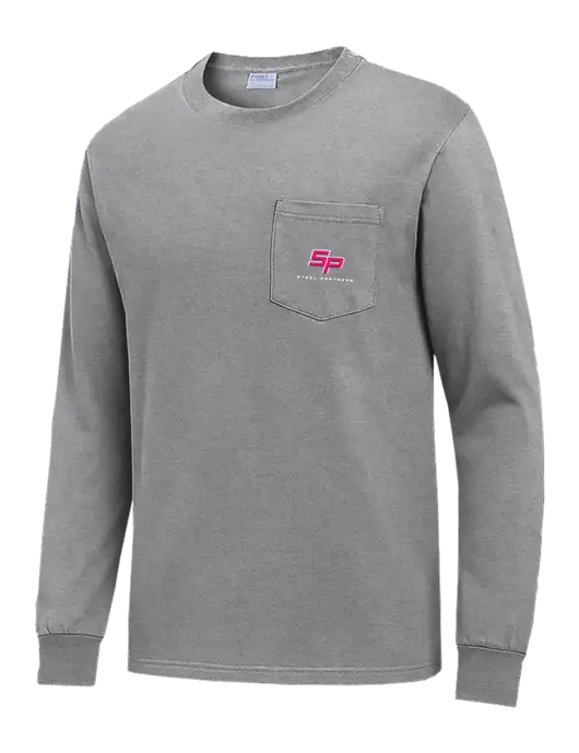 Medium Grey Heather Long Sleeve Heavyweight 6.1 oz Pocket T-Shirt w/Steel Partners Logo