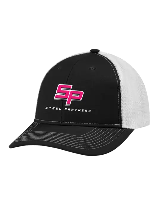 Snapback Ponytail Trucker Cap Black w/White Mesh w/Steel Partners Logo