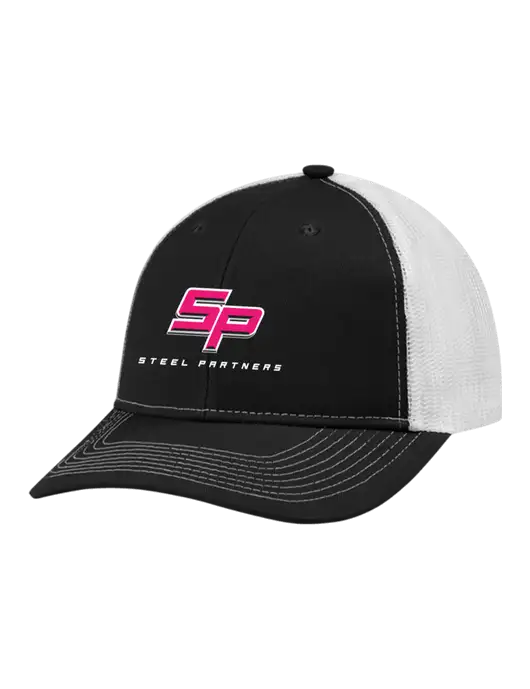 Snapback Ponytail Trucker Cap Black w/White Mesh w/Steel Partners Logo