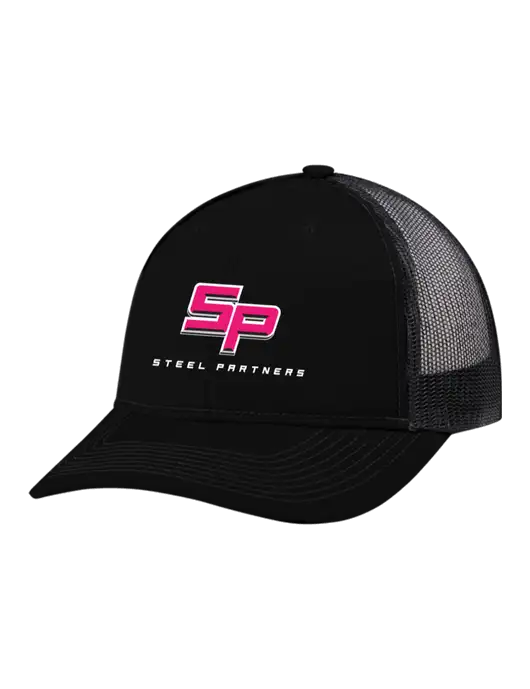 Snapback Ponytail Trucker Cap Black w/Black Mesh w/Steel Partners Logo