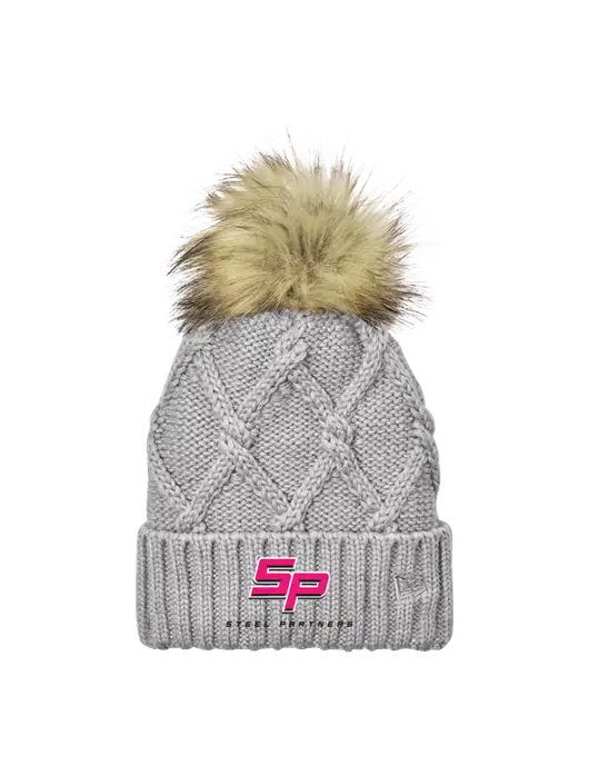New Era Light Grey Faux Fur Pom Beanie w/Steel Partners Logo