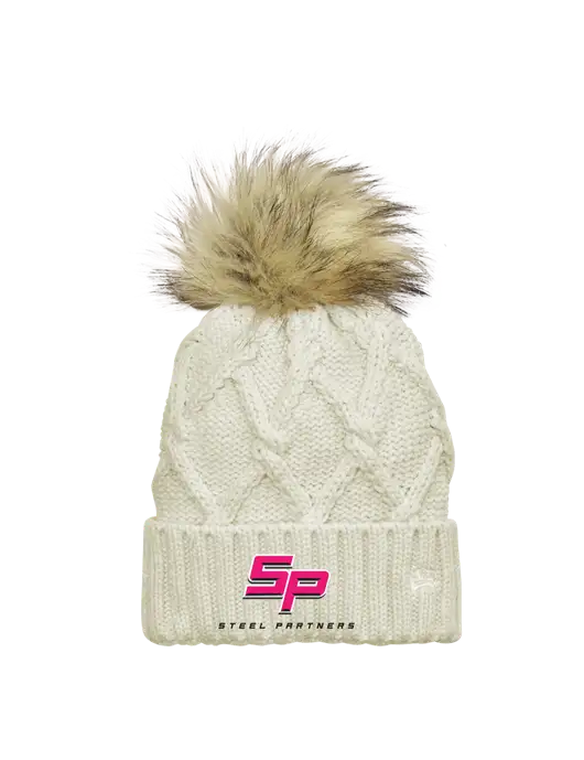 New Era Ivory Faux Fur Pom Beanie w/Steel Partners Logo
