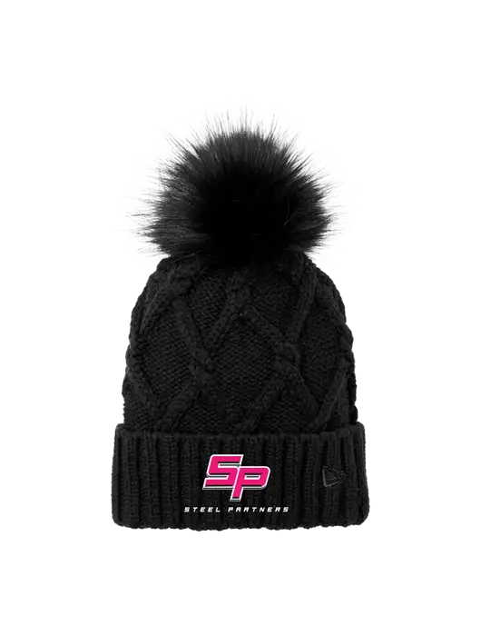 New Era Black Faux Fur Pom Beanie w/Steel Partners Logo