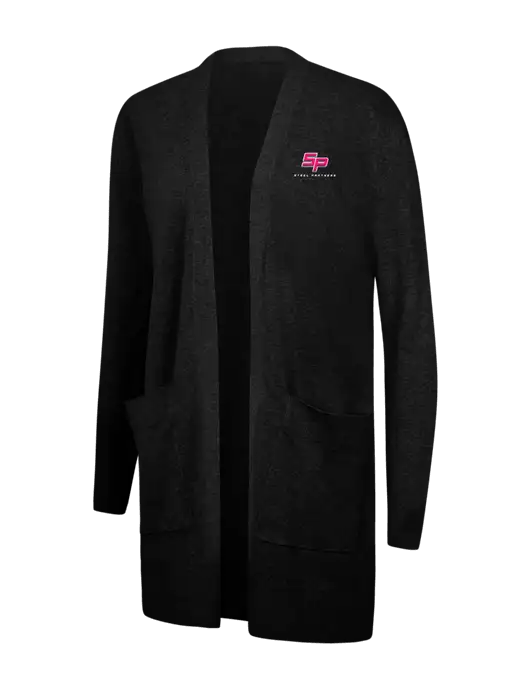 Mercer+Mettle Womens Black Open Front Cardigan Sweater w/Steel Partners Logo