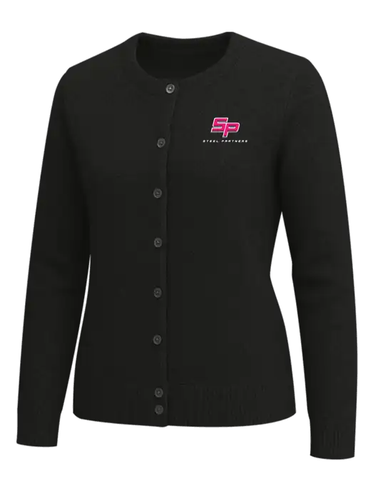 Brooks Brothers Womens Black Washable Merino Cardigan Sweater w/Steel Partners Logo