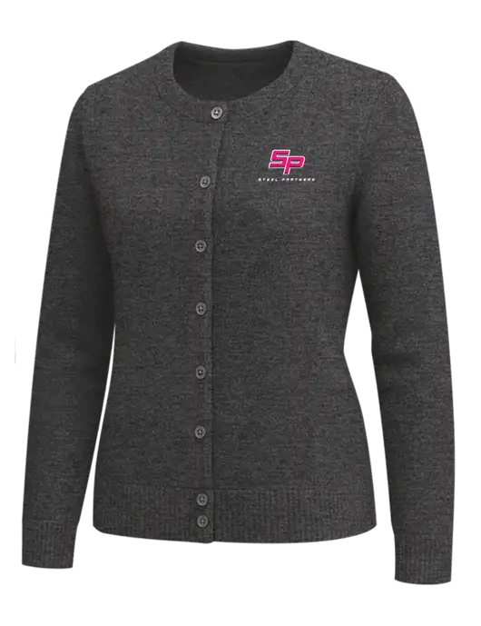Brooks Brothers Womens Dark Grey Heather Washable Merino Cardigan Sweater w/Steel Partners Logo