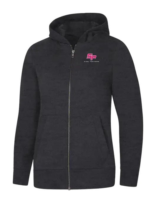 Womens Charcoal Heather Re-Fleece Full-Zip Hoodie w/Steel Partners Logo